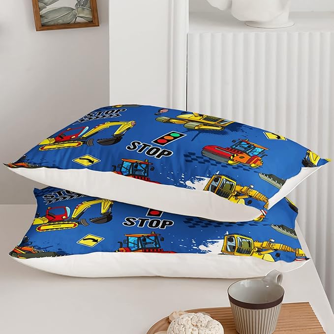 Axolotl Bedding Set, Twin, Blue Excavator, 3Pcs Boys Comforter, Polyester, All Seasons, Machine Wash, Bedding Set for Kids Children Teens Bedroom Decor