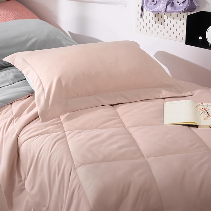Bedsure Blush Pink Twin Comforter Set - 5 Pieces Reversible Twin Bed in a Bag, Extra Long Twin Bed Set with Comforters, Sheets, Pillowcase & Sham, Twin Bedding Sets for College