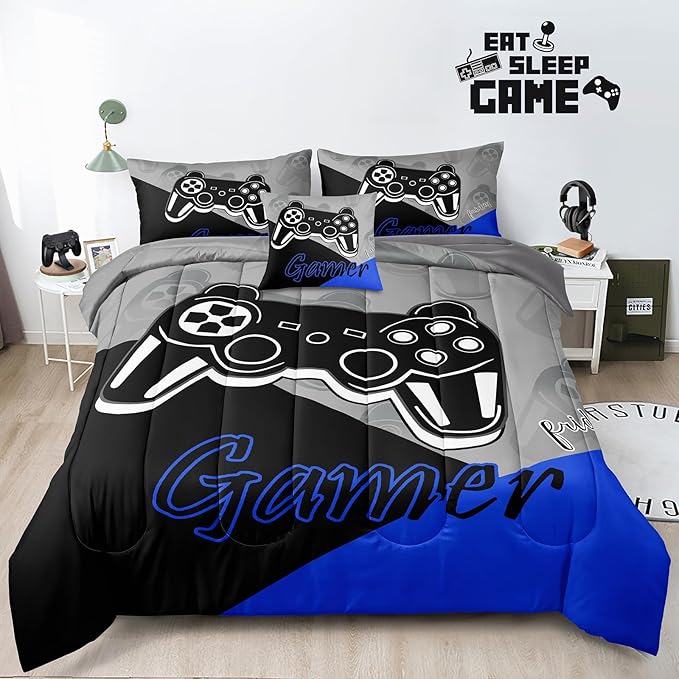 6 Pieces Gaming Bedding Set Queen Size for Boys Gamer Comforter Set for Boys Girls Kids Teens 6 Piece Bed in A Bag Video Game Bedding for Gamer Room Decorative Queen50