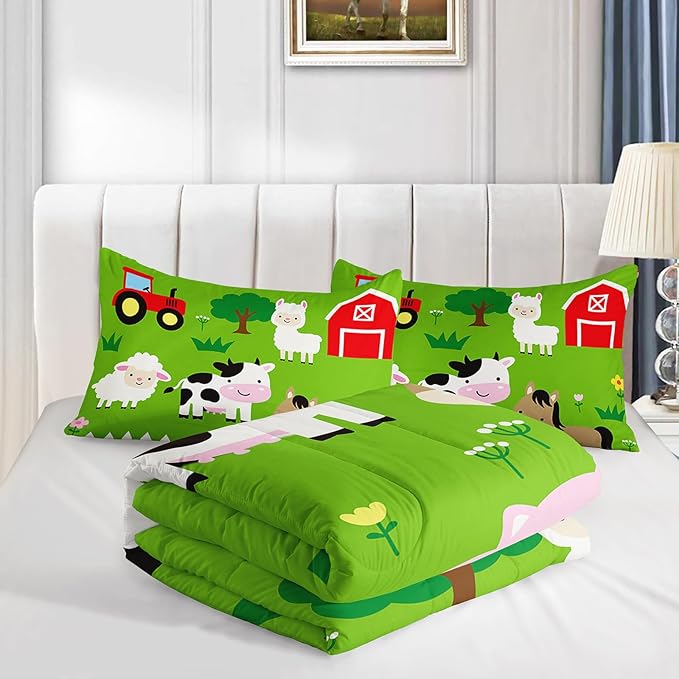 Farm Animal Comforter,Pig Cow Sheep Comforter Set for Kids Teens Girls Boys,3Pcs Bedding Set Printed Comforter with 2 Pillowcases,Down Alternative,Soft and Lightweight，Full Size