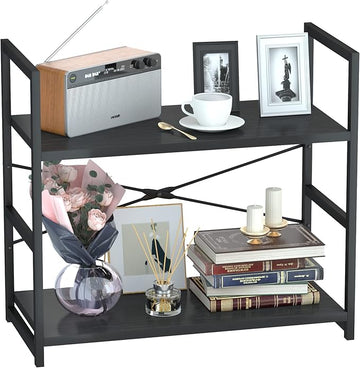 NUMENN 2 Tier Bookshelf, Bookcase Shelf Storage Organizer, Modern Book Shelf for Bedroom, Living Room and Home Office, Black