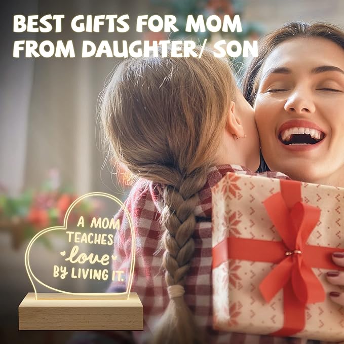 Wood LED Display Base with Acrylic Sheet, Mom Gifts from Daughter Son Led Acrylic Light Base Wood Display LED Stand