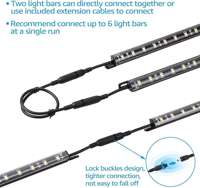 TORCHSTAR LED Safe Lighting Kit, (6) 12 Inch Linkable Light Bars + Motion Sensor + UL Power Adapter, 900LM, Input 100-240V, for Under Cabinet Gun Safe Locker Closet Showcase, 5000K Daylight