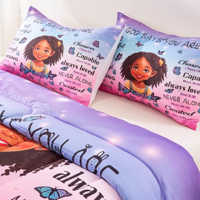 Black Girl Comforter Set Twin for Kids Teens,God Says You are Comforter Set for Black Women,Black Girl Magic Bedding Set,African American Girl Bed Bedroom Set