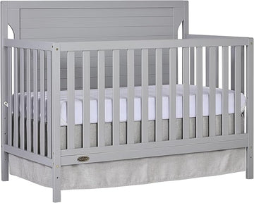 Cape Cod 5-In-1 Convertible Crib In Pebble Grey, Greenguard Gold And JPMA Certified, Built Of Sustainable New Zealand Pinewood, 3 Mattress Height Positions