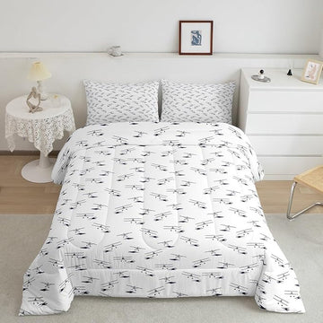 Feelyou Airplane Bedding Set Twin Size Flight Comforter Set for Kids Boys Girls Decor Vintage Aircraft Comforter Helicopter Flying Plane Blue and White Duvet Set Bedroom Quilt Set