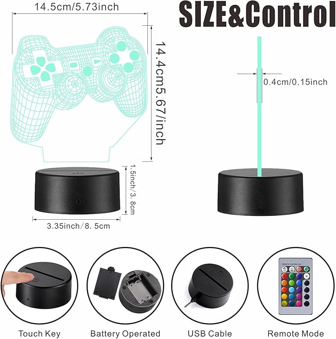 3D Gamepad Night Light,Game Console Illusion lamp with Remote,16 Colors Changing with Remote,Gaming Room Decor Best Gamer Gift,Christmas Birthday Gifts for Boys Girls