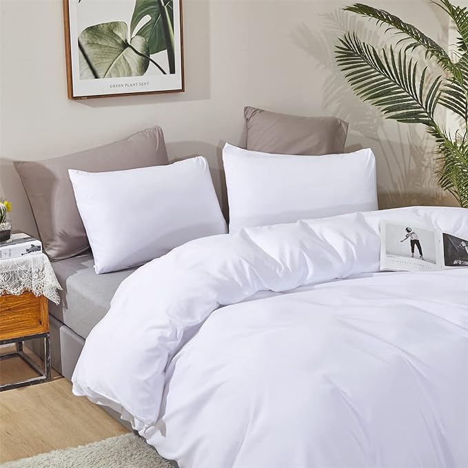 White Comforter Set Cal King Pure White Beddig Soft Durable Comforter Set Men Women True White Comforter Bright White Breathable California King Bed Solid White Cal King Size Comforter Set