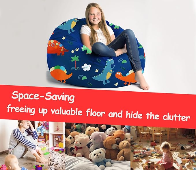 Stuffed Animal Storage Bean Bag Chairs(No Filler) Toy Organizer Bags Chair Cover for Kids Cotton Canvas Beanbag with Zipper Organizing Keep Room your Plush Toys and More Organized