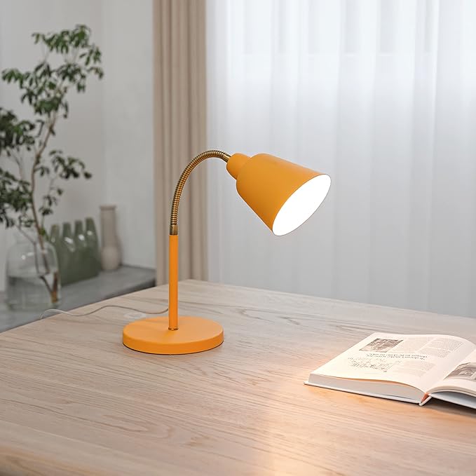 Globe 56083 16" Desk Lamp, Matte Orange, Adjustable Brass Gooseneck, in-Line On/Off Rocker Switch, Home Office Accessories, Desk Lamps for Home Office, Home Décor, Adjustable Lamp