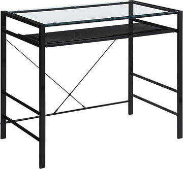 OSP Home Furnishings Zephyr Computer Desk with Keyboard Shelf and Tempered Glass Top, Clear Glass and Black Frame, 36" W x 20" D x 30.25" H