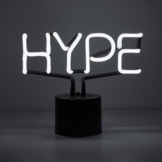 Amped & Co HYPE Real Neon Light Novelty Desk Lamp, Large 9.6x8.3", White Glow