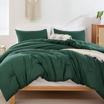 ROSGONIA Comforter Full Size for Girls Boys Teen,3pcs(1 Dark Emerald Green Comforter & 2 Pillowcases),Soft Kids Comforter Sets All Season Dorm Bedding