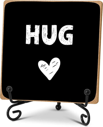 Hug - Home Office Desk Decor Wood Plaque with Stand, Love You Gifts, Thinking of You Gifts for Women Friends Girlfriend Boyfriend Mom Sisters - A02