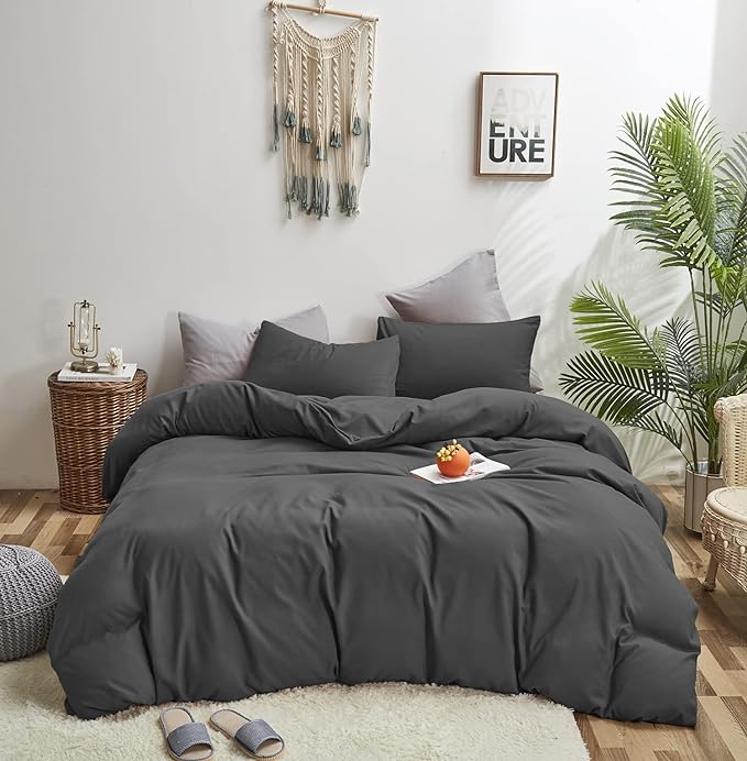 Deep Grey Comforter Set Cal King Dark Gray Beddig Set Women Solid Gray Color Bedding Set 3 PCs with 2 Pollowcases Lightweight Durable Gray Blanket Breathable Gray Bed Comforter Set Cal King
