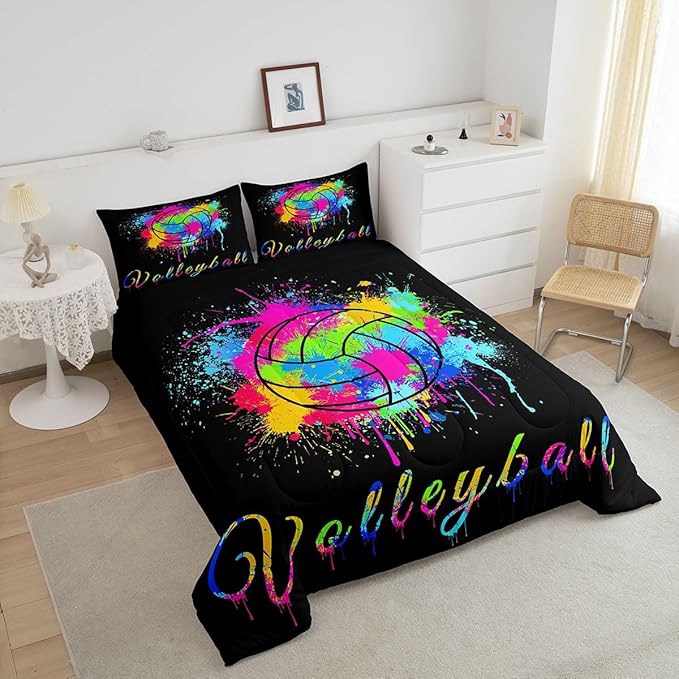 Feelyou Kids Volleyball Comforter Set Twin Size Sports Game Bedding Set for Boys Girls Teens Bedroom Decor Tie Dye Comforter Women Men Volleyball Player Duvet Set with 1 Pillow Case