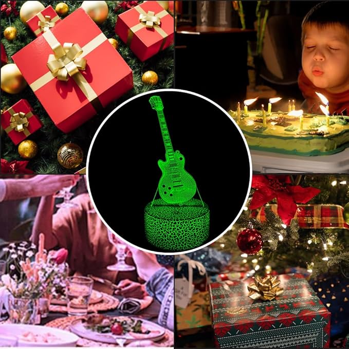 Guitar 3D Night Light Illusion Lamp,16 Color Changing with Remote Control,Bedroom Decor Xmas Birthday for Musical Lover Men Women Family, Friends