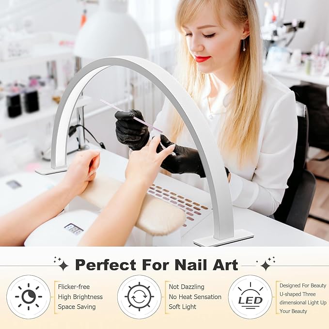 LED Half Moon Light for Nail 3000-6000k 45w 30in Desk lamp lash lamp for lash Extension Led Light for Nails tech, Stepless Dimming（2520 LM）