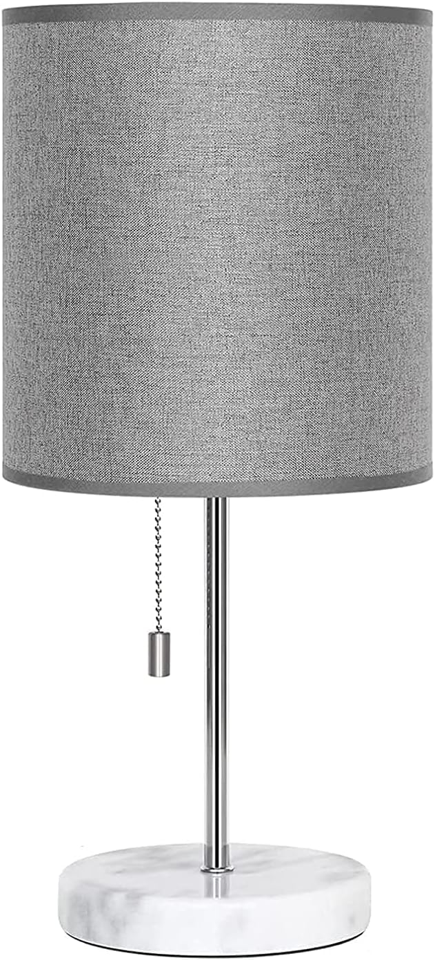 SEHERTIWY Bedside Lamps, Desk Lamps with Pull Chain, Nightstand Lamps with Marble Base and Silver Metal, Lamp for Bedroom, Living Room, Reading Room, Office-Grey