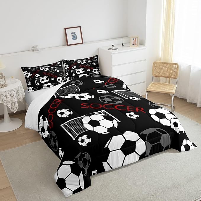 Feelyou Football Comforter Set Queen Size Rugby Sports Comforter for Kids Teens Adults Soccer Ball Game Bedding Set Gift for Football Lover Duvet Set Room Decor 3Pcs with 2 Pillow Case