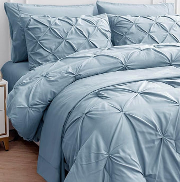 LANE LINEN King Size Comforter Set with Sheets, Complete 7 Piece King Comforter Set, Pintuck King Bedding Set, Soft King Size Bed in a Bag Set, Premium King Bed Set, Pillowcases & Shams - French Blue