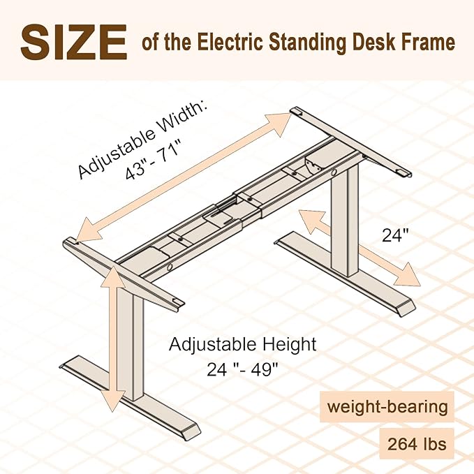 Electric Standing Desk Frame Dual Motor Height Adjustable Desk Motorized Stand Up Desk-White(Frame Only)