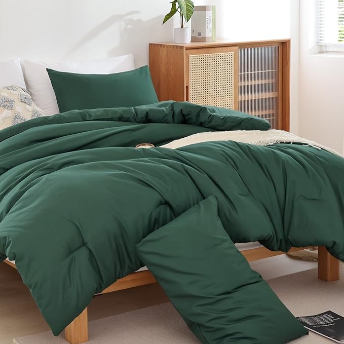 ROSGONIA California King Comforter Set Emerald Green, 3pcs (1 Boho Dark Forest Green Cal King Comforter & 2Pillowcases), Oversized Blanket Quilt