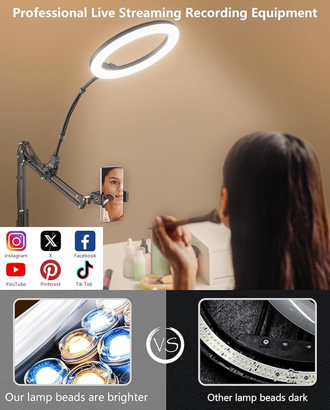Zoom Lighting for Computer Video Conference, 10 Inch Ring Light with Stand for Video Recording, Working, Learning, Zoom Call, Webcam Laptop Light with Phone Holder for Podcast Live Streaming