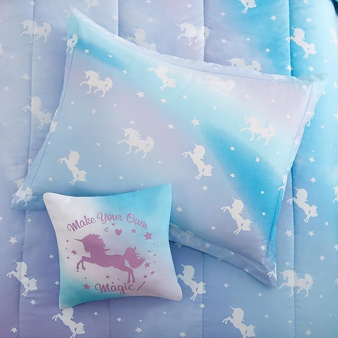 KALEIDOSPACE Kids Full Comforter Sets for Girls, Glow in The Dark Unicorn Full Size Bedding Sets -4 Pieces Lightweight Bed in A Bag