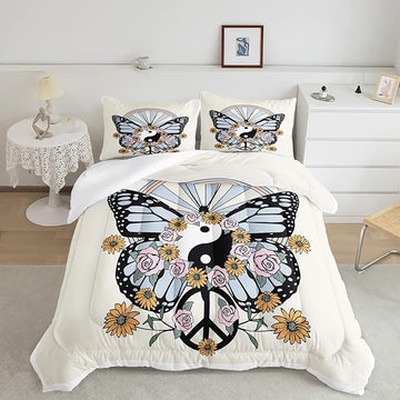 CVHOUSE Butterfly Bedding Set,Butterfly Comforter Twin,Butterfly Comforter Set for Girls Kids Teens,Butterflies Quilt Set with 1 Comforter and 2 Pillow Cases- 3 Piece