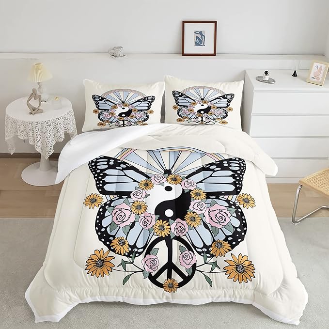 CVHOUSE Butterfly Bedding Set,Butterfly Comforter Twin,Butterfly Comforter Set for Girls Kids Teens,Butterflies Quilt Set with 1 Comforter and 2 Pillow Cases- 3 Piece