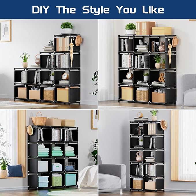 Mavivegue Book Shelf, 12 Cube Storage Organizer, DIY Bookcase, Metal Cube Bookshelf, Cubbies Closet Storage Organizer Shelves for Bedroom,Living Room,Home,Office