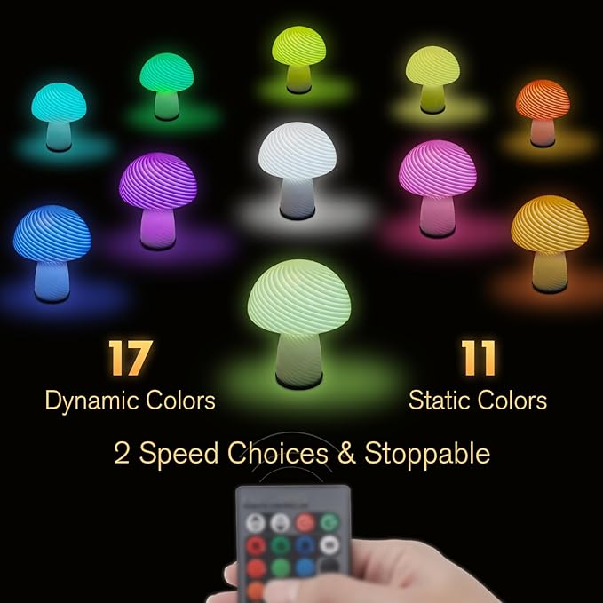 Mushroom lamp, Murano style retro design,Glass desk lamp with RGB 16 Color gradient dimmable LED bulbs, bedroom bedside bedside lamp, perfect home decoration.(LED Bulb Included)