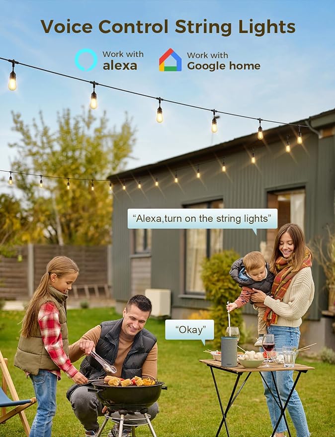 XMCOSY+ Outdoor String Lights, Smart Patio Lights 49Ft, APP WiFi Control, Work with Alexa, Waterproof Dimmable Edison Outdoor Lights for Patio Outside