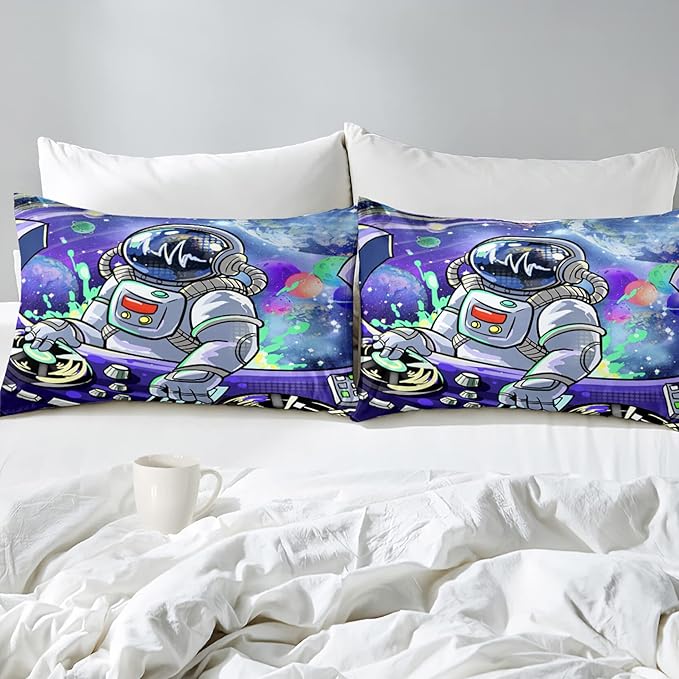 Outer Space Astronaut Full Comforter Sets for Teens Boys Galaxy Astronaut Space Bedding Themed Bedroom Decor Kids Comforter Sets Boys Room, 1 Comforter 2 Pillowcases