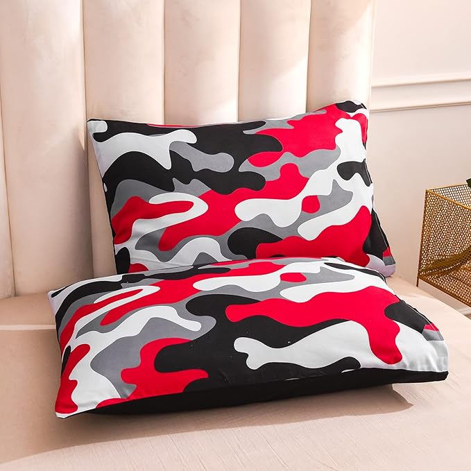 Meeting Story Camouflage Bedding Set,Colorful Pattern Style Queen Comforter Set, 3 PCS One Comforter and Two Pillowcases in One Bag, All Season Bedspread for Teens Adults (Black, King)