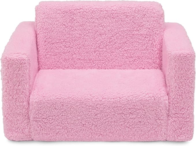 Delta Children Cozee Flip-Out Sherpa 2-in-1 Convertible Chair to Lounger for Kids, Pink