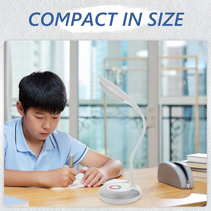 LED Gooseneck Desk Lamp, Office Desktop Lamp 3 Dimming Level, Touch Control, Battery Charging Table Lamp Adjustable Study Desk Lamp, Energy Saving Lamp Reading Light