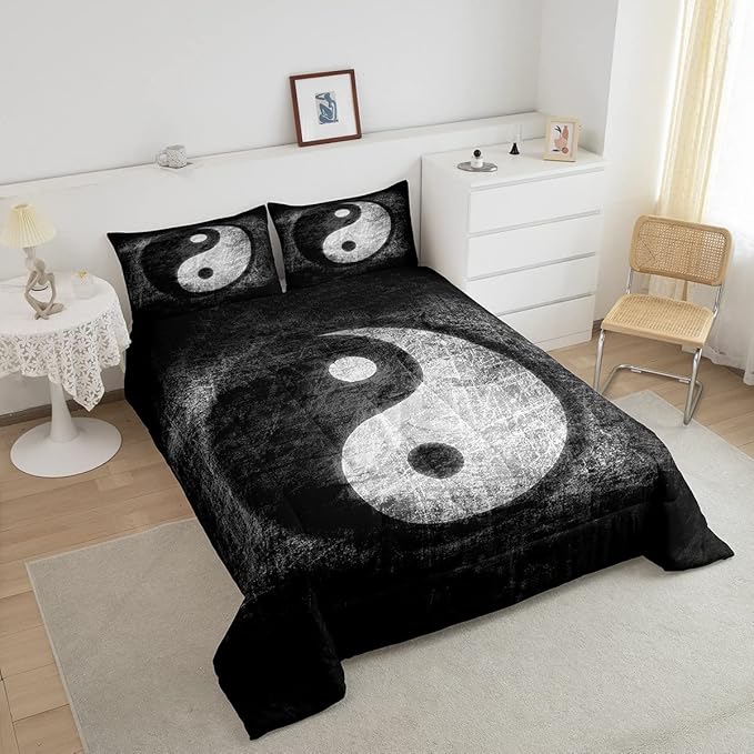 Feelyou Yin Yang Bedding Set for Girls Boys Children Boho Trippy Psychedelic Art Comforter Set Decorative Gossip Pattern Comforter Traditional Ying Yang Theme Duvet Set King Size 3Pcs