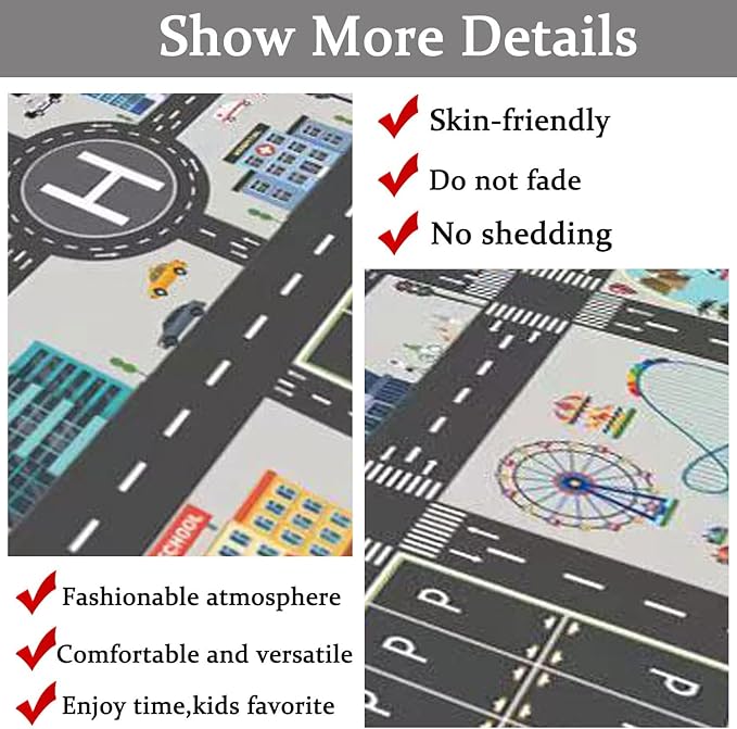 Kids Rug Play Mat Great for Playing with Cars and Toys,Educational Kid Road and Traffic City Life Carpet,Children Baby Fun Throw Rug for Bedroom Play Room,71X106Inch/180X280CM