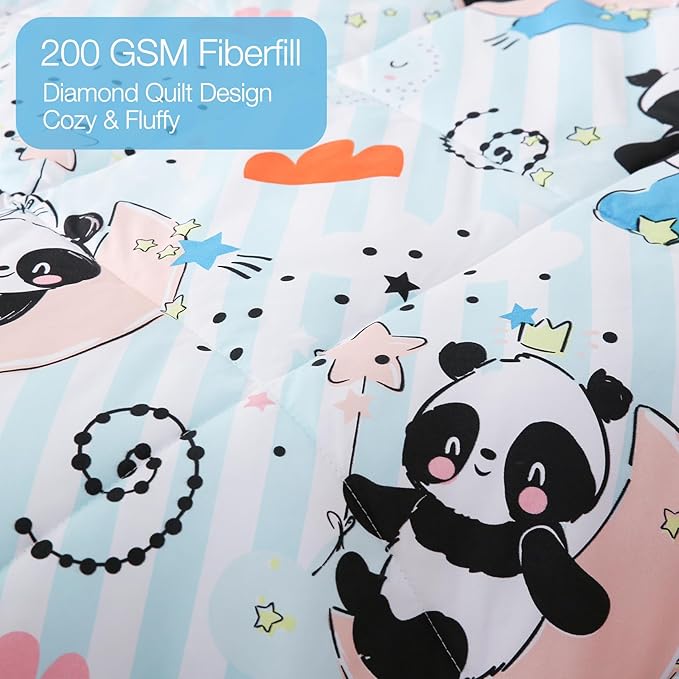 JSD Cute Panda Kids Comforter Set, 3 Pieces Full Microfiber Comforter with Pillow Shams, Soft Comfortable Machine Washable
