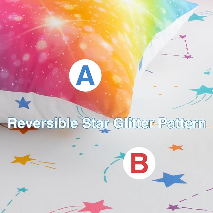 A Nice Night 6Pcs Gradient Glitter Bedding Set for Girls, Colorful Rainbow Galaxy Comforter Set, Ultra Soft Bedding Sets (Multi,Full 6Pcs)