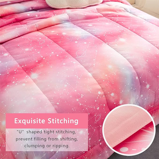 KAKKI Pink Galaxy Queen Comforter Set, 3-Piece, 88"x88"
