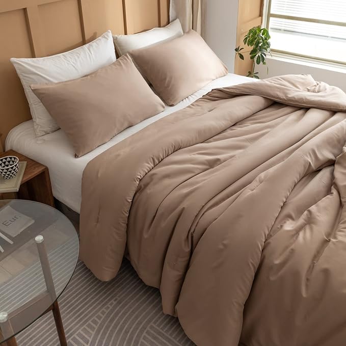 ROSGONIA Twin Comforter Set for Girls Boys Taupe Brown, 1 Boho Tan Comforter & 1 Pillowcase, All Season Kids Comforter Lightweight Dorm Bedding