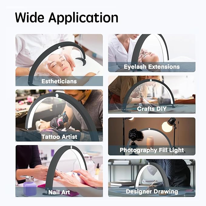Half Moon Light Nail Desk Lamp, 40W 29 inch Stepless Bi-Color and Brightness Nail Table Light with Wire Controller & Remote for Nail Art Tech Manicure Eyelash Tattoo Crafts