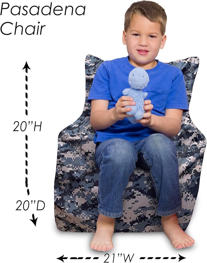 Posh Creations Structured Comfy Bean Bag Chair for Gaming, Reading and Watching TV, Pasadena Chair, Nylon - Camo Digital