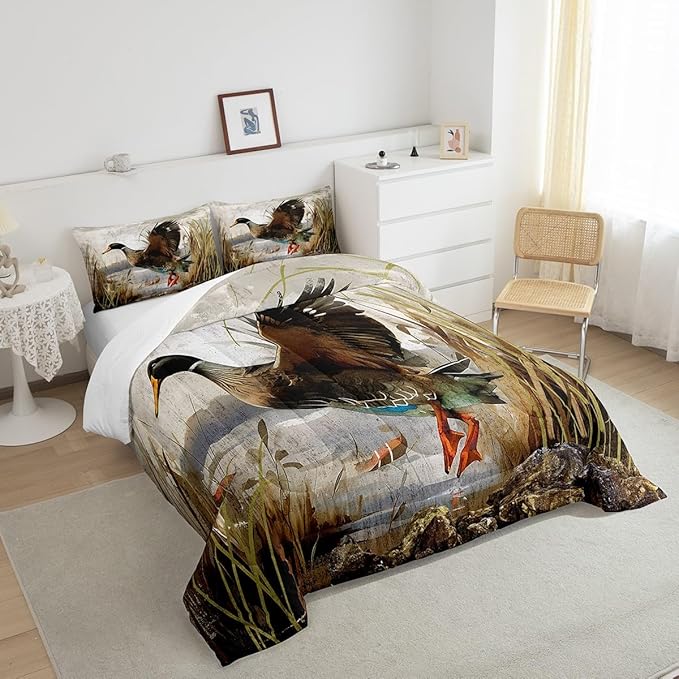 Mallard Duck Bedding Set Boys Girls Wild Duck Hunting Comforter Set for Kids Women Men Soft Lodge Cabin Farmhouse Comforter Quilt Room Decor King Size Duvet Set Boys