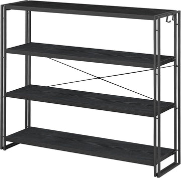 HCHQHS Bookshelf, 4-Tier Industrial Bookcase, Black Open Book Shelf, Freestanding Tall Bookshelves with Metal Frame