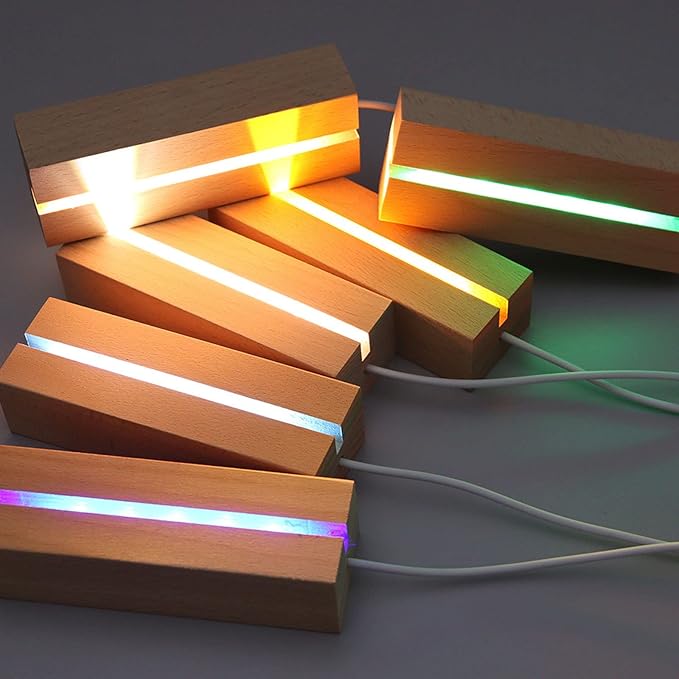 2Pack 6" Wood Rectangle Display Pedestal,Wooden Rectangle Colorful Lights Display Base for Acrylic and Plexiglass,Wood Night LED Light Lamp Base