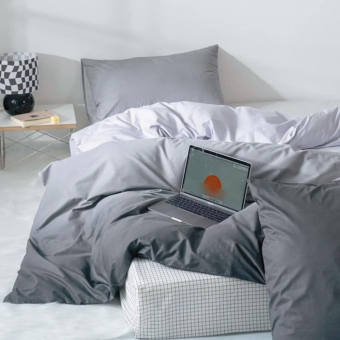 Gradient Gray Comforter Set Ombre White Gray Bedding Set King Women Aesthetic Comforter 3 PCs Gray Color Bed Comforter Set King Gradient White and Gray Comforter Set King Size